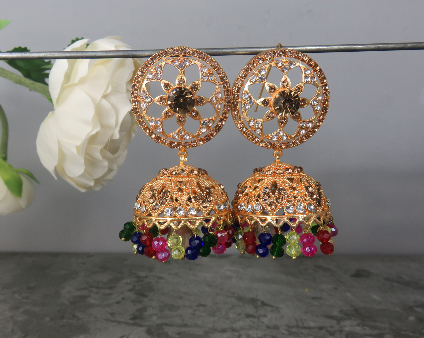 Multi Gold Jhumka Earring