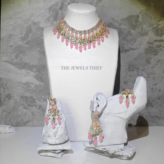 Baby Pink and Gold Pearl Necklace Set