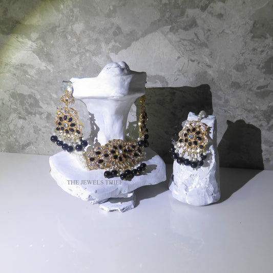 Black and Gold Pearl Choker Necklace Set