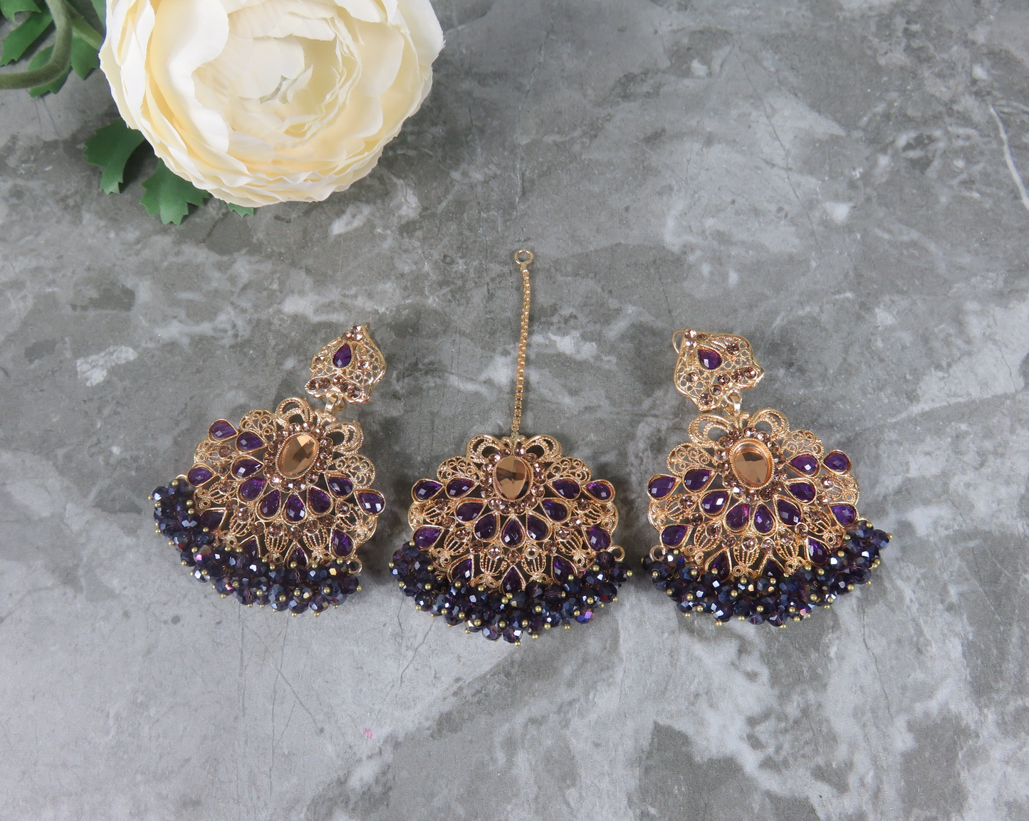 Purple and Gold Tikka Earring