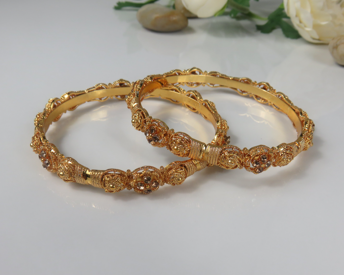 Gold Flower Bangles x6