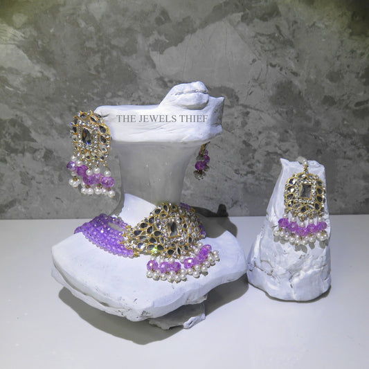 Lilac Kundan Choker Necklace Set