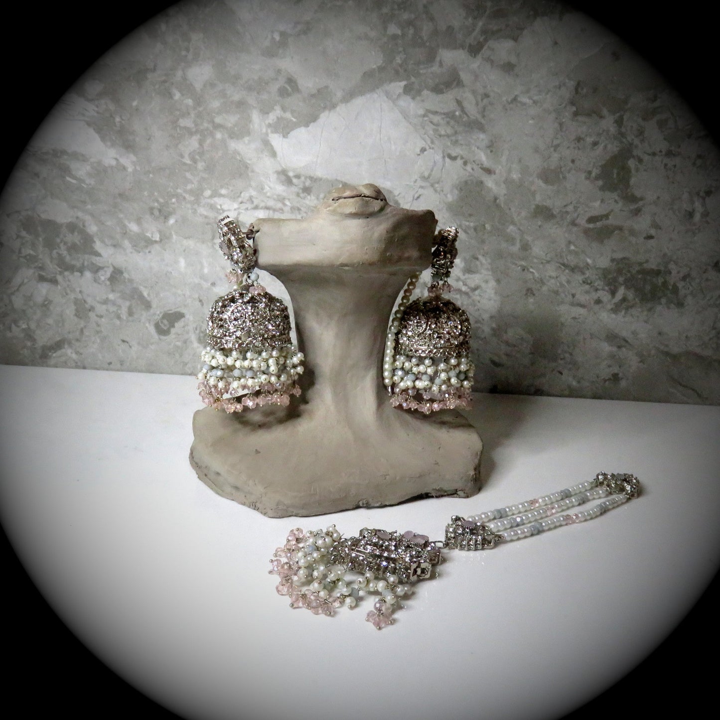 Baby Pink and Baby Blue Silver XL Jhumka Sahara Earrings