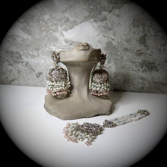 Baby Pink and Baby Blue Silver XL Jhumka Sahara Earrings